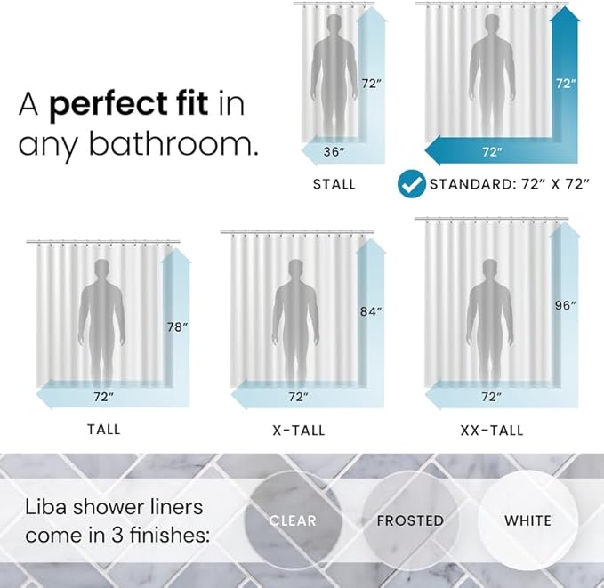 LiBa Bathroom Shower Curtain - Waterproof Plastic Shower Curtain Premium PEVA Non-Toxic with Rust Proof Grommets White 10G Heavy Duty Bathroom Accessories 72x72 (Pack of 2)