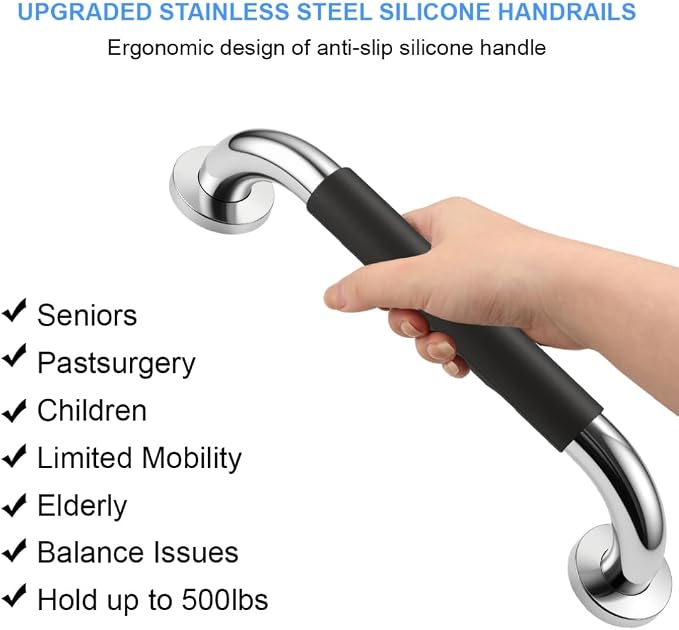 2 Pack Grab Bar Rail Anti-Slip Bathroom Shower Grab Bars for Seniors Elderly Wall 12inch Stainless Steel Safety Handicap Handle Bath Bathtub Toilet Rail