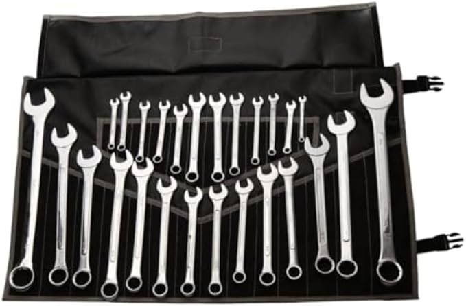 BULL TOOLS 28 Pockets Hand Crafted Heavy Weight Water Proof 18 Oz. Ballistic Polyester Oxford Canvas Metric & SAE Wrenches and Tools Bag Organizer Roll Up Pouch - Black - (Tools are not Included)