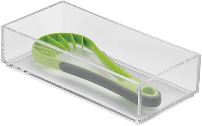 IDesign Decorative Countertop Vanity Tray Organizer for Bathroom, Bedroom, Closet, Entryway, The Clarity Collection – 4” x 8” x 2”, Clear, Small