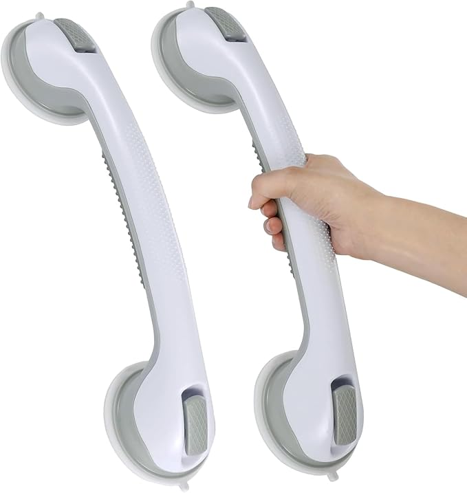 Grab Bars for Bathtubs and Showers, Zynuhmo 2 Pack 16 Inch Suction Safety Grab Bars for Senior and Elderly Assist Support Suction Cup Removable Handrails for Shower Chair No Drilling No Tools(Gray)