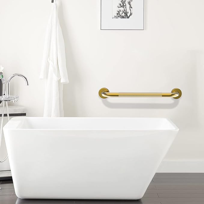 Gold Shower Grab Bar 24 Inch, Zepolu Stainless Steel Anti-Slip Bathroom Grab Bar w/Knurled Grip, Golden Safety Balance Support Toilet Assist Handrail Textured Handle for Handicap Injury Elderly Senior