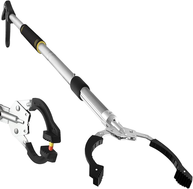 Grabber Reacher Tool Extra Long, 55" Trash Picker Upper Grabber Heavy Duty Stainless Steel Thickened Non-Slip 6 inch Wide Jaws Claw Reaching Tool Foldable Pick up Stick Grabber. (55inch)