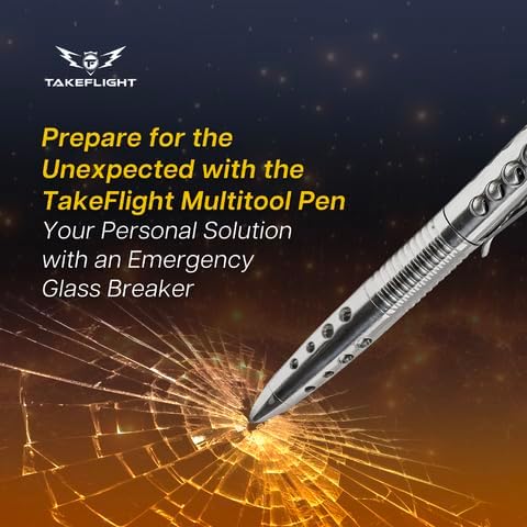 Tactical Pen – Self Defense Survival EDC Pen with LED Flashlight, Glass Breaker & Bottle Opener – Military Multitool Pen for Men & Women – Veteran-Owned TakeFlight – 2 Ink Refills + Extra Battery