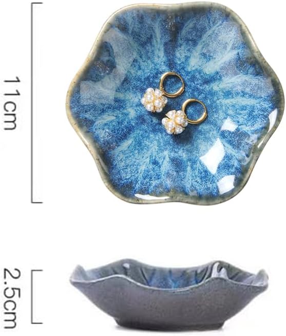2PCS Lotus Leaf Shape Ring Holder Dish, Small Key Bowl, Ceramic Trinket Tray Jewelry Dish Organizing Necklace Earrings for Mom Friend Sister, All Jewelries Are NOT Included. White+Light Blue.