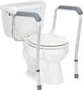 Foldable Toilet Safety Rail with Adjustable Height – Universal Fit for Standard or Elevated Seats – Aluminum Frame, Width Adjustable Armrests, Easy Install Over Toilet – Retail Box