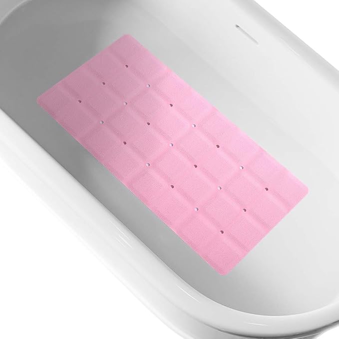 Webos Bathtub Mat Non Slip Soft Rubber Bathroom Bath No Suction Cups for Textured Tub Silicone Shower Bath Tub Mat(Pink, 28-inch x 14-inch)