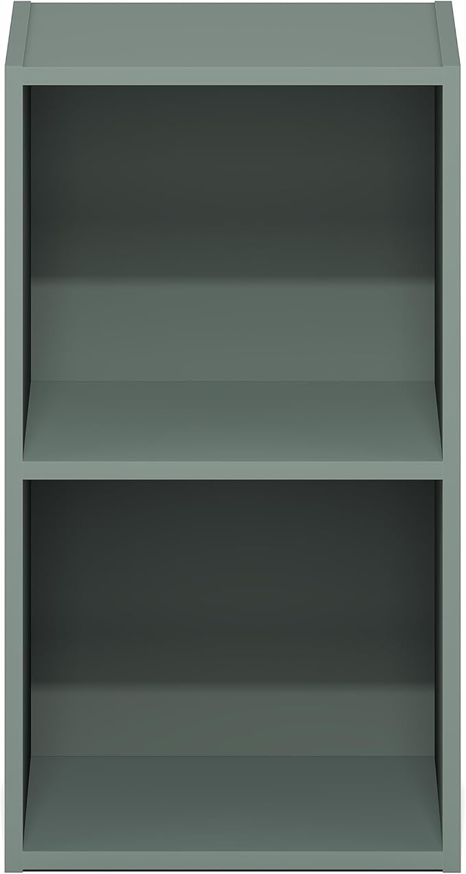 Furinno PASIR Book Shelf, 2-Tier Modern Bookshelf, Open Shelves Bookcase 9 x 12 x 21, Easy Assembly, for Living Room, Bedroom, Home Office, Sage Green