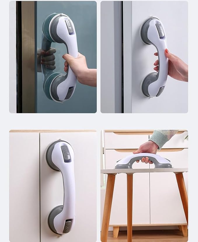 HONEYSEW 2 Pack Grab Bars for Bathtubs and Showers Suction Cup Grab Bar, Heavy Duty Shower Handle Removable Bath Handrails for Seniors and Elderly, Bathroom Safety Grip No Drilling Waterproof (Gray)