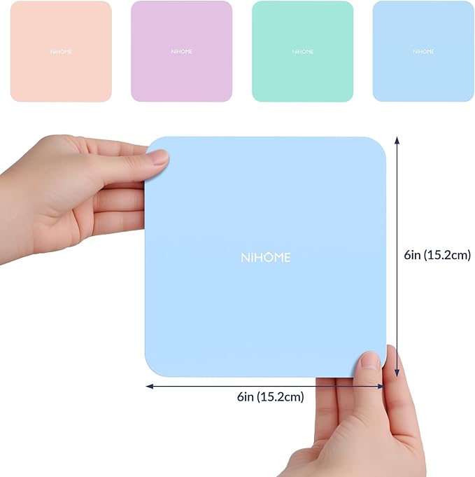 NIHOME Silicone Jar Opener – 6 Inch Large Anti-Slip Grip Pads, Premium 100% Food-Grade Silicone, Stylish Designer Colors, Multi-Purpose Heat-Resistant Mat & Coaster, Set of 4 (Macaron Colors, Square)