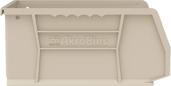 Akro-Mils 30235 AkroBins Plastic Storage Bins, Space-Saving Stackable Bins for Garage, Pantry, Craft Organization, 11" x 11" x 5", Stone, 6-Pack