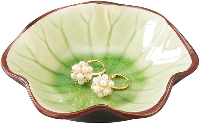 JAMEND CLXP Ice Cracking Leaf Jewelry Dish, Decorative Ring Holder Small Trinket Tray Bowl, Gifts for Daughter Mom Friends, Grass Green.