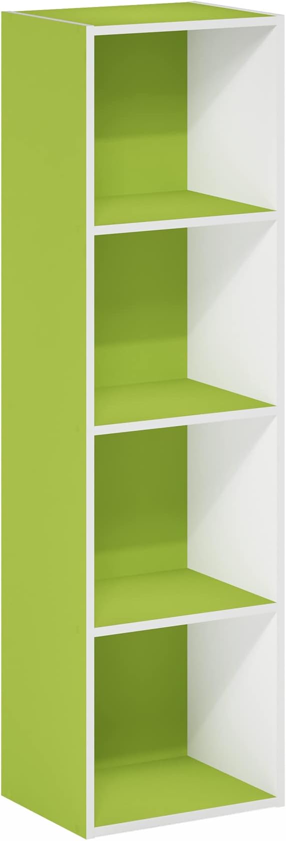 Furinno PASIR Book Shelf, 4-Tier Modern Bookshelf, Open Shelves Bookcase 9 x 12 x 42, Easy Assembly, for Living Room, Bedroom, Home Office, Green/White