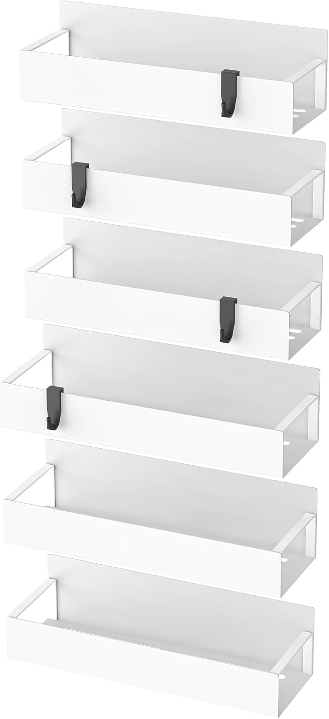 HuggieGems 6 Pack Magnetic Spice Storage Rack Organizer for Refrigerator and Oven, White Fridge Organizers and Storage