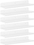 Lifewit Floating Shelves for Wall, Acrylic Display Shelf Wall Mounted for Figure, Car, Art, Book, 14" Perfume Organizer for Bathroom, Bedroom, Living Room, Nursery, Home Decor, White, 6 Pack