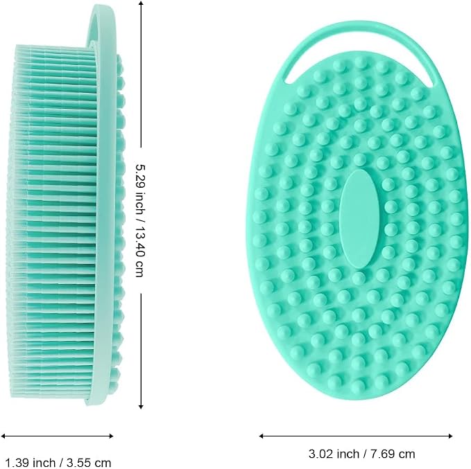 Soft Silicone Body Scrubber 2 PCS Silicone Body Shower, Silicone Loofah 2 in 1 Bath and Shampoo Brush, Body Scrubber Shower Cleaning Exfoliating Use for Sensitive Skin, Lather Well(Black and Green)