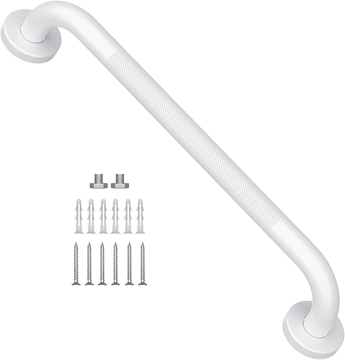 16 Inch Oil Rubbed White Grab Bar w/Anti-Slip knurled Grip, iMomwee Stainless Steel Wall Mount Bathroom Safety Handrail Support, Shower Balance Bar, Handicap Elderly Senior Assist Textured Bath Handle