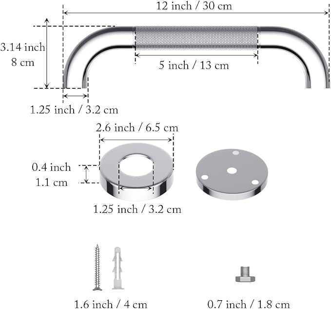 2 Pack 12 Inch Anti Slip Shower Grab Bar 1.25" Diameter,Munzong Stainless Steel Bathroom Grab Bar,Knurled Bathroom Balance Bar,Safety Handrail Support,Handicap Injury Elderly Senior Assist Bath Handle