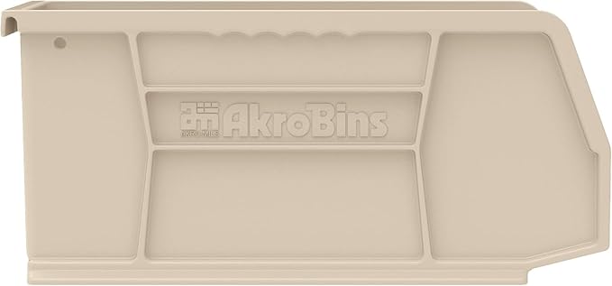 Akro-Mils 30230 AkroBins Plastic Storage Bins, Space-Saving Stackable Bins for Garage, Pantry, Craft Organization, 11" x 5" x 5", Stone, 12-Pack