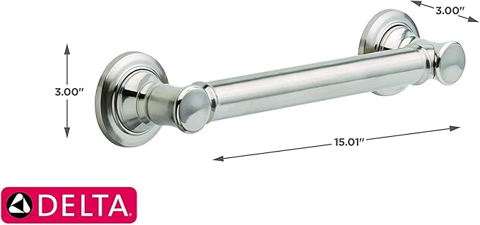 Grab Bar, ADA Compliant Bathroom Shower, Traditional 12 in. x 1-1/4 in. Concealed Screw, Brilliance Stainless Steel