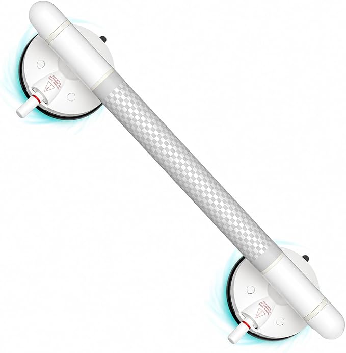 Suction Grab Bars for Showers and Bathtubs, Visible Red-Line Suction Indicator, Vacuum Pump Lock, Supports Up to 264 lbs, Non-Slip Grip, No-Drill & Removable, Ideal for Seniors, 18.31''/1-Pack