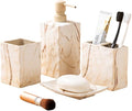RQYIXI Bathroom Accessories Set 4 Pieces Toothbrush Holder Soap Dispenser Ceramic Bathroom Decor Set Contain Toothbrush Cup Soap Dish Tumbler Marble Brown