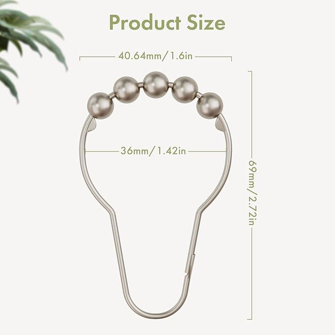 Amazer Decorative Shower Curtain Hooks, Shower Curtain Hooks Rust Proof Stainless Steel Shower Curtain Hooks, Shower Hooks for Shower Curtain Bathroom 12PCS, Matte Nickel