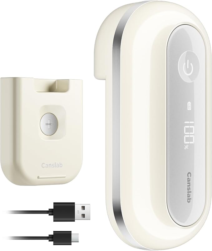 Canslab RETRO Electric Can Opener, Auto-Stop One-Touch Operation, USB Rechargeable with LED Battery Track, Side Cut Smooth Edge Can Opener for Seniors with Arthritis, Wall-Mountable Small Size, Cream