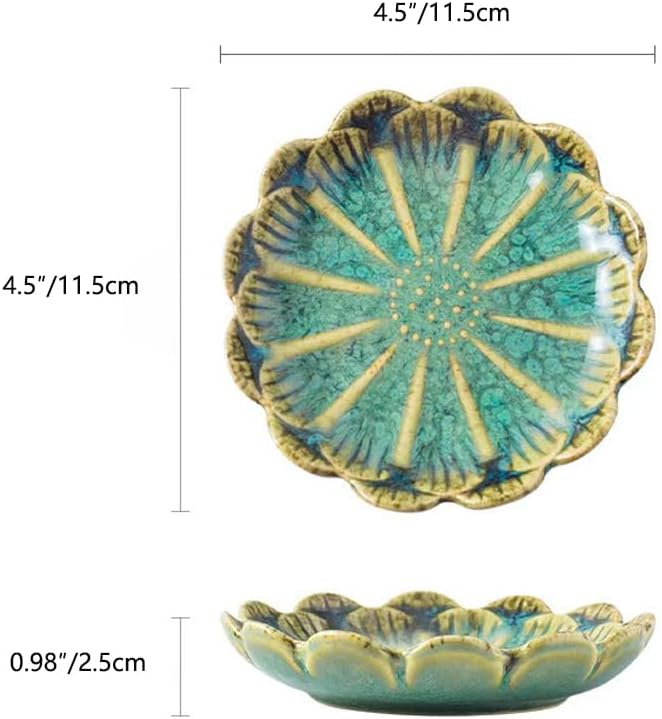 Lotus Ring Holder Dish Small Indoor Ash Tray, Ceramic Dessert Plate Trinket Jewelry Holder Organizing Necklace Earrings for Parents Friends Sister, Deep Green. All Jewelries Are NOT Included.