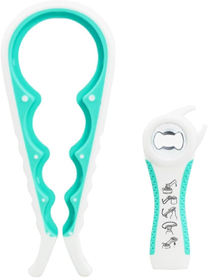 Multi-Grip Jar Opener and Bottle Opener Tool, Ergonomic Design with Non-Slip Handles, (white and blue)