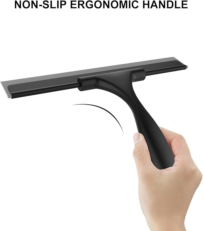SetSail Squeegee for Shower Glass Door All-Purpose Shower Squeegee for Glass Doors Black Window Squeegee with Hook for Car Window Cleaning 12 Inch, Black