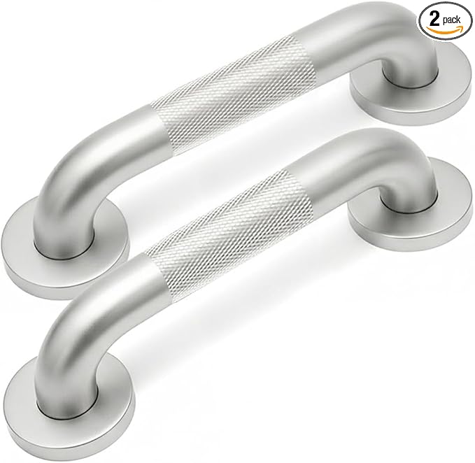 12 Inch Shower Grab Bars for Seniors 1.25'' Stainless Steel Grab Bar for Bathroom 2 Pack, Non Slip Knurled Safety Handrail for Bathtub Toilet Wall Mounted, Gifts for Elderly and Handicapped