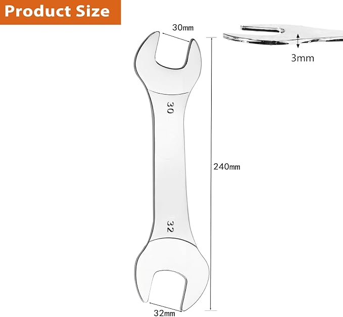 Super-Thin Open End Wrench, 3mm Ultra Thin Open End Wrenches 30 x 32mm Chrome Vanadium Steel Wrench for Tight Spots Repair