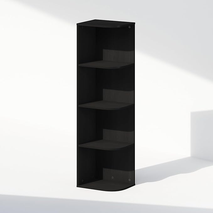 Furinno Reed Corner Shelf, 4-Tier Corner Bookshelf, Book Shelf, Corner Shelves, Storage Rack, for Organization and Storage, Home Office, Living Room, Blackwood