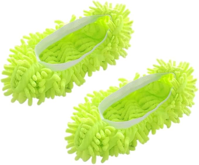 Mop Slippers,Mop Shoes,Dust Duster, Mop Socks for Women Men Kids Foot, Microfiber Reusable for House Office Bathroom Kitchen (Green,One Size)
