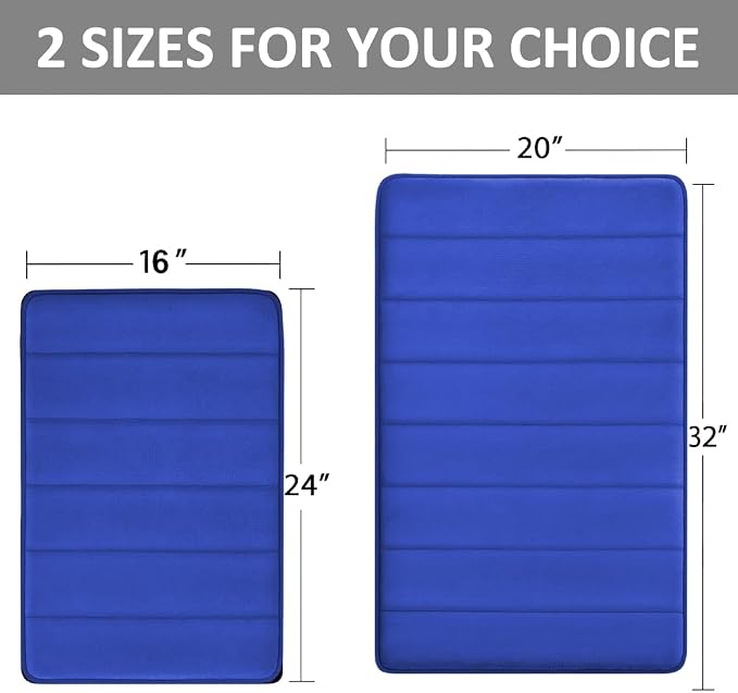 RUN HELIX Bathroom Rugs Set 2 Piece Memory Foam Bath Non-Slip Bath Mat,Washable Room Mats,Absorbent Shaggy Rugs Super Soft Kitchen Mats, Batroom Carpets for Bathroom,Tub,Shower Home Decor（Navy Blue）