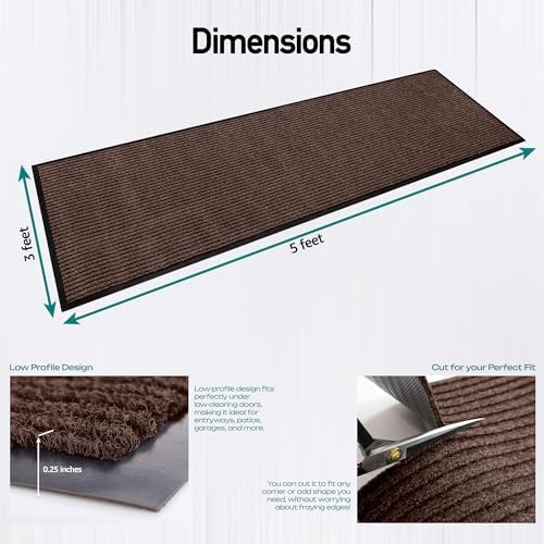 MaxMat® 4-Pack Extra Large Commercial Floor Mat, 3 x 5 Feet Heavy Duty, Waterproof, Low-Profile, Easy to Clean, Rubber Entry Mat (Brown, 3 x 5 Feet - 4 Pack)