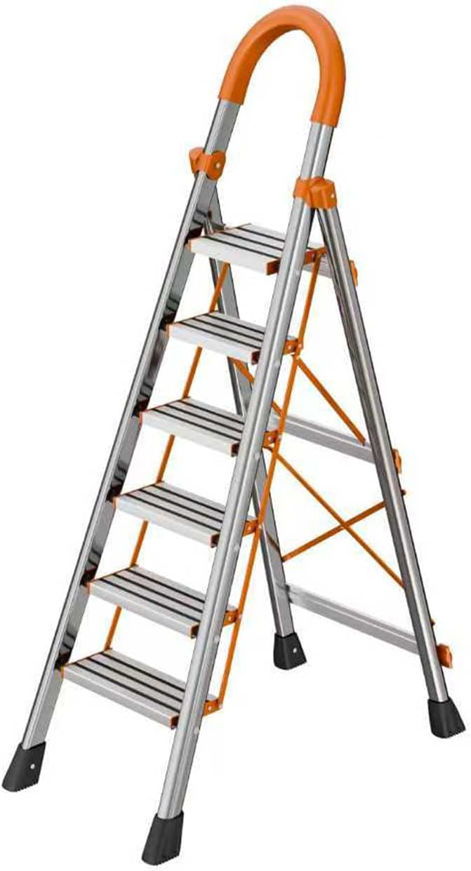 6 Step Folding Ladder, Step Stool with Wide Anti-Slip Pedal, Sturdy Steel Ladder, Convenient Handrail, Lightweight, Portable for Home, Kitchen, Garage