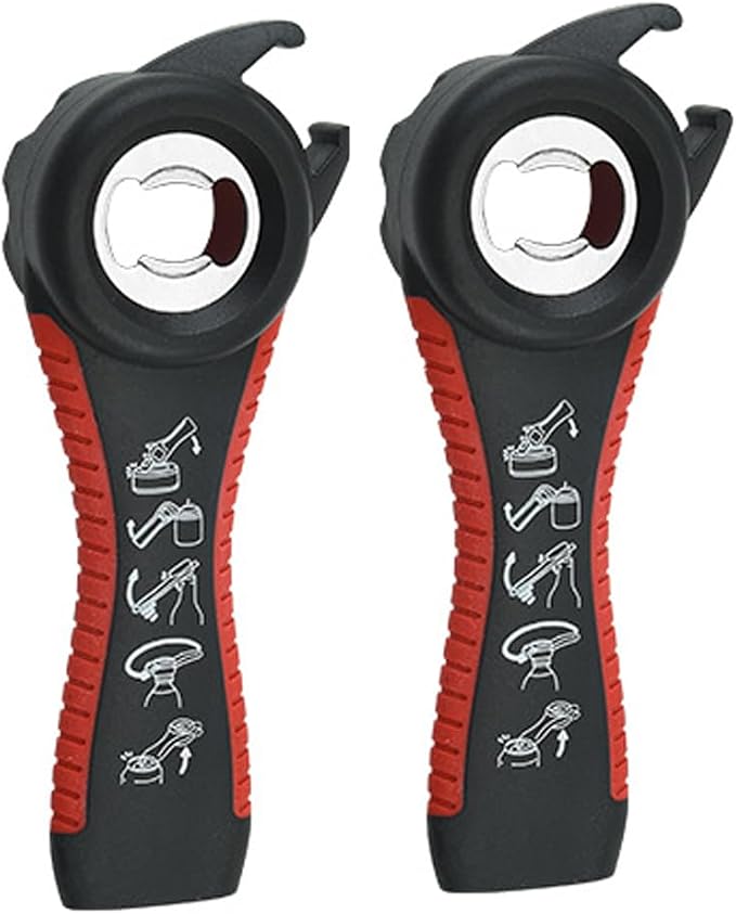 2 pcs 5 in 1 Multi-function Bottle Opener for Easily Opens Bottle Caps,Canning Lids,Can Tabs and Twist Caps (Black & Red)