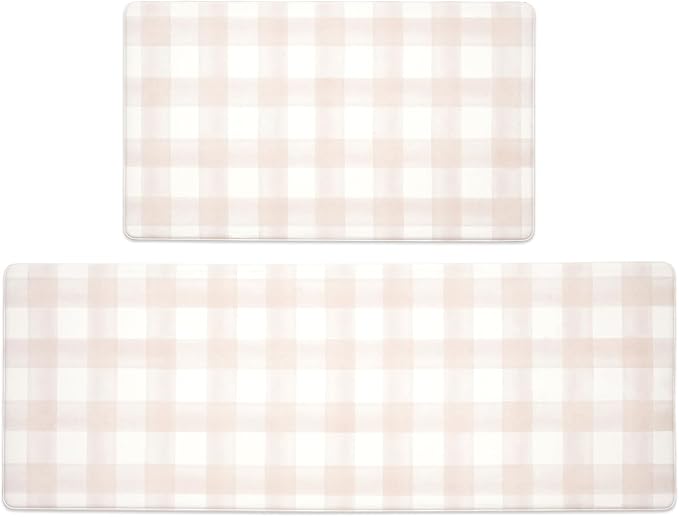 FRESHMINT Modern Farmhouse Plaid 2 Piece Set Kitchen Mats for Floor Anti Fatigue Waterproof & Non-Skid Kitchen Rugs Cushioned Kitchen Mat for Standing Washable Comfort Desk Kitchen Runners
