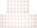 FRESHMINT Modern Farmhouse Plaid 2 Piece Set Kitchen Mats for Floor Anti Fatigue Waterproof & Non-Skid Kitchen Rugs Cushioned Kitchen Mat for Standing Washable Comfort Desk Kitchen Runners