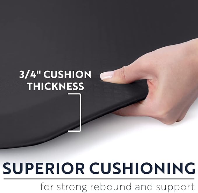 KANGAROO Anti Fatigue Mats for Kitchen Floor, 58x20, Reduce Foot, Knee, Back Pressure, 3/4 Inch Thick Cushioned Ergonomic Mat, Waterproof Comfort Rug for Under Sink, Standing Desk, Store Floors, Black