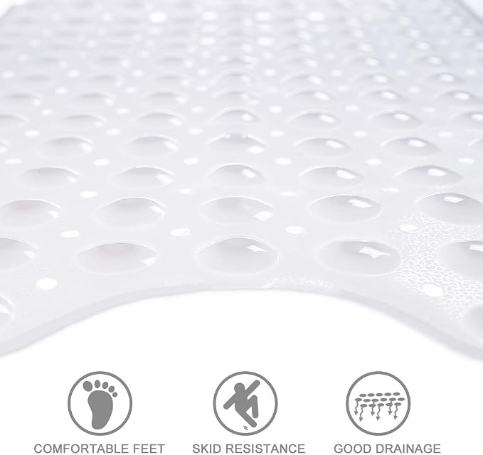 Tree Bud Bathtub Mats for Shower Tub Non-Slip Bath Mat 39 x 16 Inch Extra Long Shower Mat, Bath Tub Mat for Bathroom with Machine Washable, BPA Free for Kids (White)