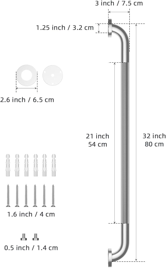 32 Inch Anti Slip Shower Grab Bar, Munzong 2 Pack Stainless Steel Bathroom Grab Bar, Brushed Nickel Knurled Bathroom Balance Bar,Safety Hand Rail Support Handicap Elderly Senior Assist Bath Handle
