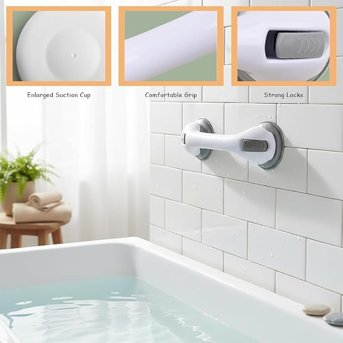 2026 New Grab Bars for Bathtubs and Showers, 2 Pack Heavy Duty Shower Handle 12 Inch Suction Cup Removable Handrails Bath Grip for Elderly, No Drilling