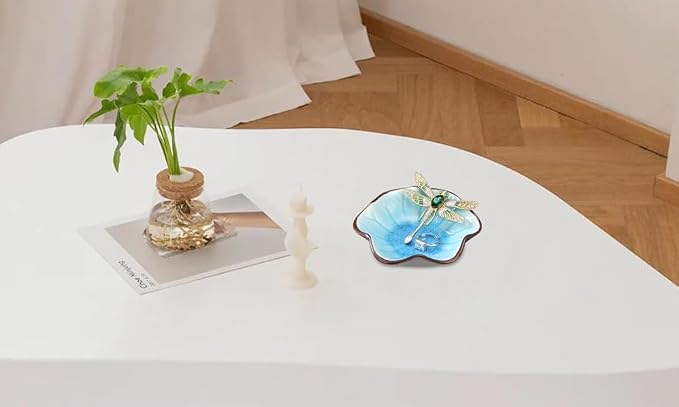 Ice Cracking Leaf Jewelry Dish, Decorative Ring Holder Small Trinket Tray Bowl, Gifts for Daughter Mom Friends, Lake Blue.