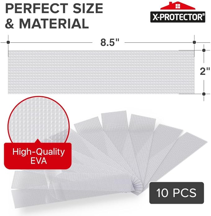 X-Protector Rubber Grip Tape Strips - 10 PCS Pack of Non-Abrasive Grip Stickers - 2"x8.5" Heavy-Duty Non Slip Adhesive Strips - Clear Waterproof Rubberized Grip Tape for Handles!