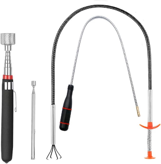 4 Pack Telescoping Magnet Pick-up Tool Set - Retrieving Pickup Tools，Extendable Pick Up Tools，Bendable Spring Magnet Stick，Flexible Extra Long Reach Bendable Curve Grabber with 4 Claws
