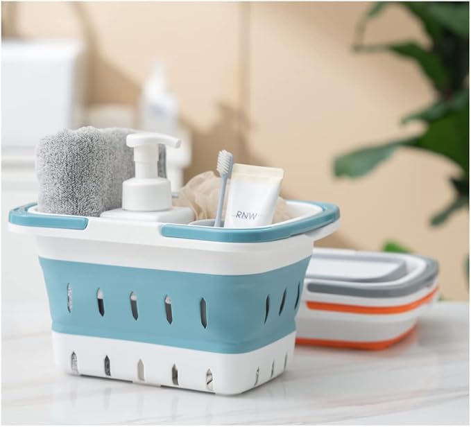 Foldable Plastic Shower Caddy Basket 2 Pcs, Portable and Durable Toiletries Caddy with Handles Ideal for Dorm, Bathroom, Cleaning, Kitchen, Camping, Waterproof, Easy to Clean (Grey 2 pack)
