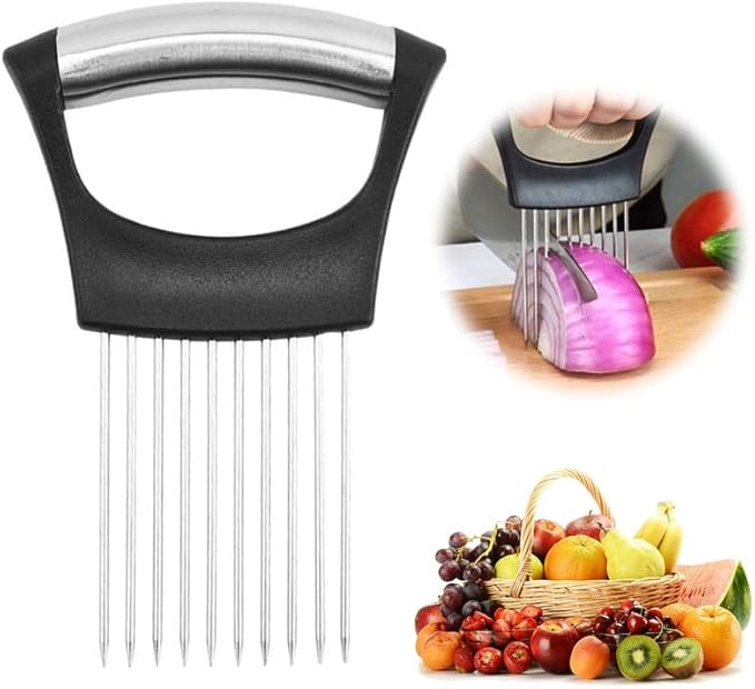 2026 Upgraded Onion Holder for Slicing, New Stainless Steel Onion Slice Holder Lemon Slicer Vegetable Cutter, Kitchen Chopper Slicing Assistant Tool for Meat, Onion, Potato, Tomato (1 Pack)